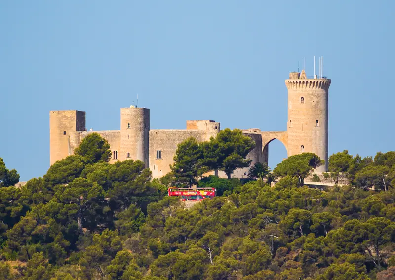 Le château de Bellver et ses tours rondes au-dessus des pins